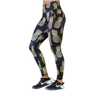 Constantly Varied Gear Leggings Size XS Black Gold Pineapple Print Yoga Sporty